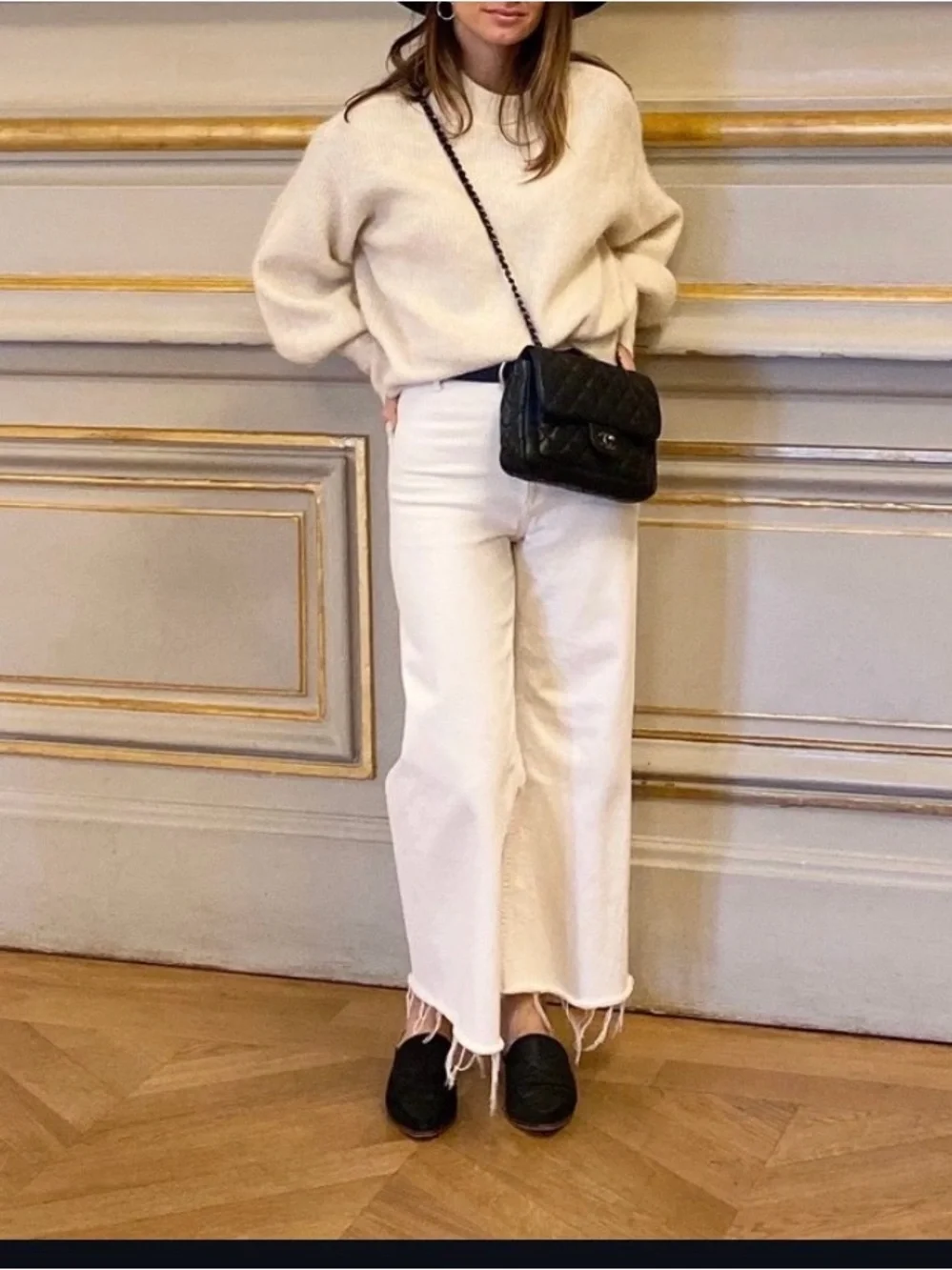 Zara White cropped Wide-Leg, high waist jeans